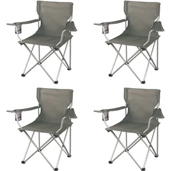 Классические складные походные стулья с сетчатым подстаканником, набор из 4 пляжных стульев размером 32,10x19,10x32,10 дюйма