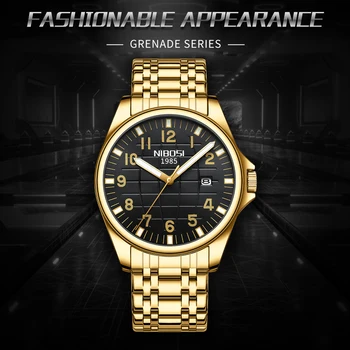 Новые мужские часы NIBOSI из нержавеющей стали, лучший бренд класса Люкс, водонепроницаемые, со светящейся кнопкой даты, спортивные наручные часы Relogio Masculino