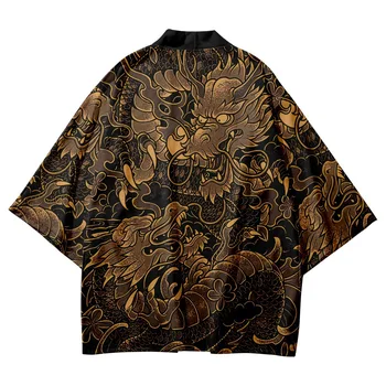 Традиционное кимоно с принтом китайского дракона из мультфильма, мужская японская пляжная Юката, Женский кардиган, косплей, Самурайская одежда Хаори Азия