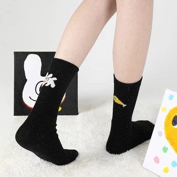 Женские носки Harajuku Y2K с забавными асимметричными голенищами из хлопка с рисунком кошки и собаки из мультфильма 