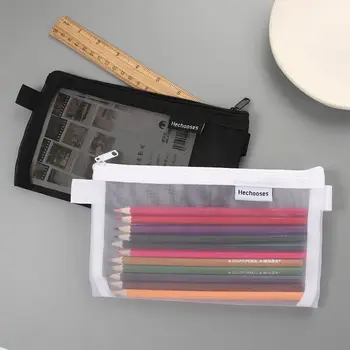 Школьные принадлежности для студентов, Прозрачная коробка для ручек, нейлоновая сумка для ручек, пенал, сумка для карандашей, Сетчатый пенал