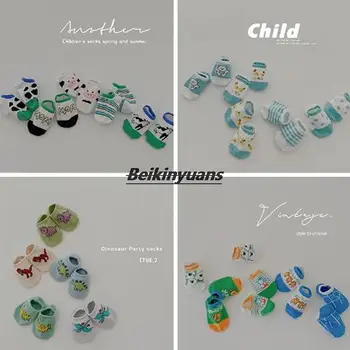 Детские носки, весенние и летние мультяшные животные, детские носки-лодочки, клетчатый полосатый клетчатый носок для мальчика