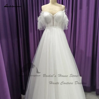 Свадебное платье Lakshmigown Corest Princess на шнуровке сзади из тюля с перьями, Длинные Пляжные свадебные платья на бретельках 2023 Vestidos