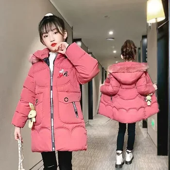 Модные теплые пальто с капюшоном 4 цвета, зимняя хлопковая верхняя одежда на пуху для маленьких девочек на возраст 3, 4, 6, 8, 10, 12 лет, топы для девочек-подростков, одежда
