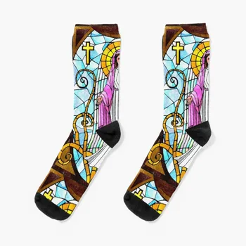 Носки с витражным дизайном Mother Mary, противоскользящие футбольные носки, подарки, мужские носки, женские носки