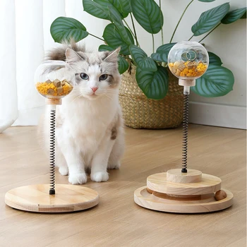 Забавная игрушка для кошек с протекающим пищевым шариком, деревянная игрушка для декомпрессии кошек, Интерактивная обучающая игрушка для кошек, Дразнящая Игрушка для кошек
