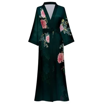 Летний халат с принтом, одежда для отдыха, халат-кимоно большого размера, весенний женский халат из шелковистого атласа, ночная рубашка, пижамы