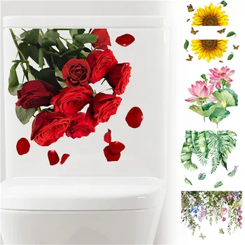 Акварельные цветы Бабочка Наклейка на стену в туалете, декор для ванной комнаты, наклейки для гостиной, украшение дома, Самоклеящаяся фреска