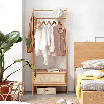 Вешалка для одежды из ротанга, массив дерева, спальня в скандинавском стиле, многофункциональная вешалка для одежды, простая вешалка для хранения на полу.