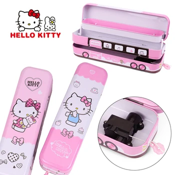 Sanrio Hello Kitty Милая Мультяшная Канцелярская Коробка Креативный Автобус 3 Слоя Коробка Для Хранения Большой Емкости Для Маленьких Девочек Пенал Пенал