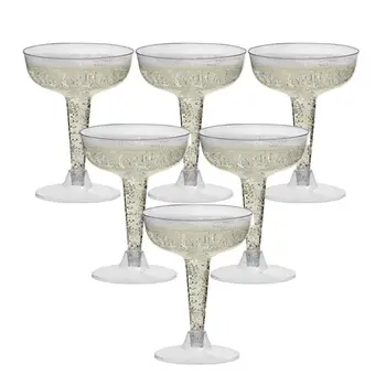 6 пластиковых бокалов для шампанского, одноразовые стаканы для вечеринок, блестящая свадебная вечеринка, пластиковая прозрачная чашка для тостов.