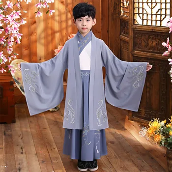 Традиционный Детский Костюм Для Косплея Для Мальчиков В Китайском Стиле С Серой Вышивкой Hanfu Kids Tang Suit Для выступлений