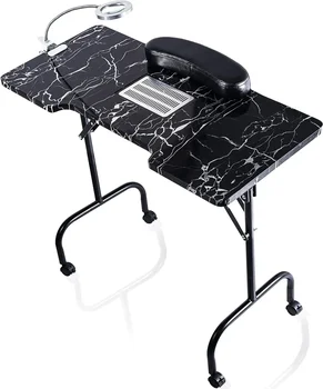Портативный маникюрный столик с функцией складывания Стол для маникюра для салона и дома с пылесборником Вентилятором и лампой с увеличительным стеклом