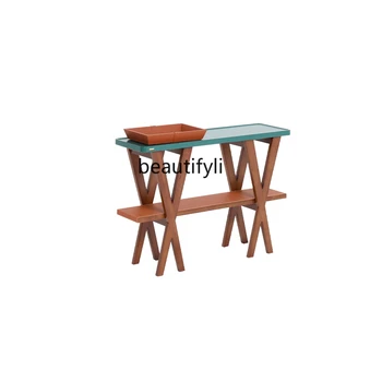 Золотисто-коричневый/темно-зеленый Двухслойный приставной столик из ясеня в тон столу-консоли Консольные столики