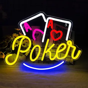 Неоновая Вывеска для Покера, Игральные Карты, Неоновые Вывески для Декора Стен Игровой Комнаты Казино, Неоновый Свет USB Powerd LED Gamer для Бара Club