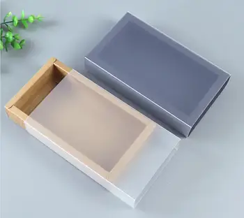 50 шт./лот коричневые / черные картонные коробки бумажный ящик упаковка подарочной коробки для ювелирных изделий, бумажная коробка для хранения с матовой прозрачной крышкой