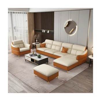 Полностью кожаный диван небольшая квартира простое современное сочетание гостиной итальянский минимализм для трех или четырех человек легкая роскошь pos