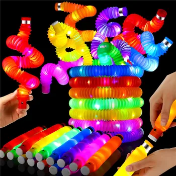 6 шт. всплывающие трубки Со светодиодной подсветкой Сенсорные Игрушки Тянущиеся трубки Подарки для малышей Детские светящиеся всплывающие принадлежности для вечеринок