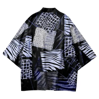 Модная рубашка с геометрическим принтом больших размеров Haori 2023, Летнее женское пляжное кимоно в три четверти, Мужской кардиган оверсайз, Азиатская одежда
