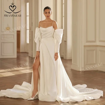 Атласное Свадебное платье 2 В 1 2024, Модное Платье Принцессы Трапециевидной формы с разрезом в виде Сердца, SwanSarah P376, Большие Размеры, Vestido De Novia