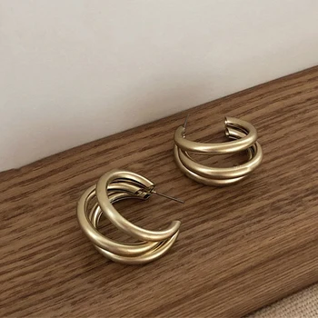 Ретро 3-слойные металлические серьги-кольца для женщин, серьги-подвески в виде круга золотого цвета, модные вечерние украшения