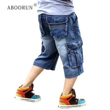 ABOORUN Мужские свободные мешковатые джинсовые шорты большого размера, модная уличная одежда, джинсы-карго в стиле хип-хоп для скейтборда, короткие для мужчин R1402