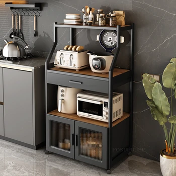 Современные металлические кухонные шкафы Кухонная мебель Напольные Многослойные шкафы для хранения в гостиной, полка для микроволновой печи, буфет для хранения