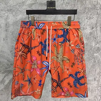 Оранжевые повседневные мужские шорты для пляжного отдыха, уличная одежда с красочным графическим принтом 