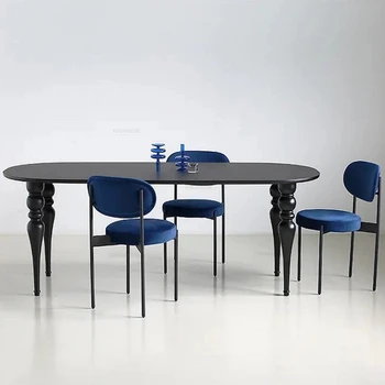 Овальные обеденные столы из массива дерева Дизайнерская мебель для столовой Домашний кухонный обеденный стол в стиле ретро Комплект стульев Легкий Роскошный Офисный стол