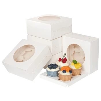50 упаковок Коробка для тортов, коробка для печенья, коробки для выпечки Белого цвета с прозрачным окошком, 4 Коробки для кексов, коробки для угощений