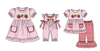 Летняя одежда из молочного шелка, розовая одежда, платье с клубничным принтом для маленьких девочек, костюм с пышными рукавами, новые летние товары