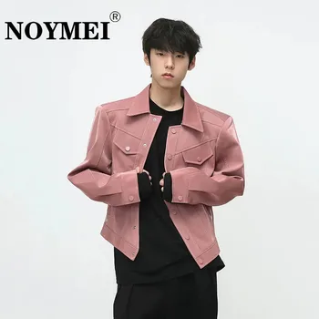 Мужская одежда NOYMEI, короткая куртка из искусственной кожи, блестящий наплечник с лацканами, Однобортное пальто неправильной формы 2024, Осенний шик WA3079