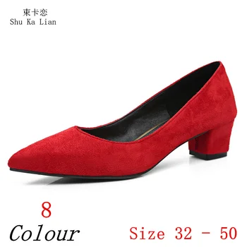 Женские туфли-лодочки на среднем каблуке 4,5 см, туфли на шпильке, женские вечерние свадебные туфли, маленькие, большие размеры 32-50