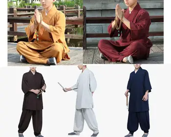 УНИСЕКС Лето с коротким рукавом дзен лэй архат костюмы настоятеля буддийских шаолиньских монахов кунг-фу униформа одежда для боевых искусств желтый/синий