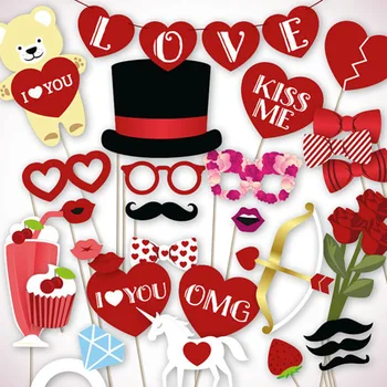 35шт Набор Реквизита Для Фотобудки на День Святого Валентина Включает В Себя Любовный Баннер Красного Цвета 