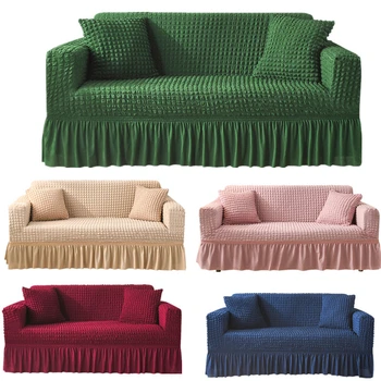 Эластичный чехол для дивана с юбкой, все включено, нескользящий чехол для дивана, Универсальный чехол для кресла, пузырчатая ткань