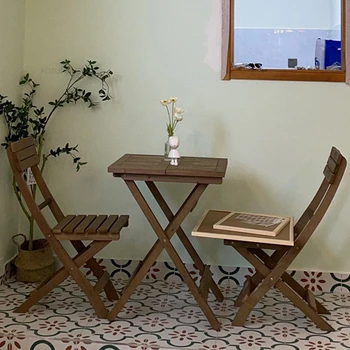 современные наборы садовой мебели Из массива дерева, Складной обеденный стол и стулья, Переносной набор для террасы во внутреннем дворике, домашний рабочий стол Z