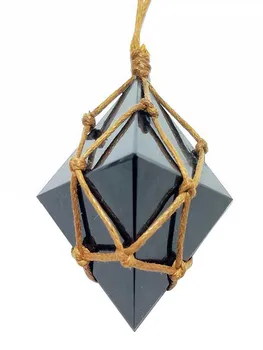 Ожерелье с пирамидой из черного обсидиана, ожерелье для его и ее пар, подвеска-амулет из натурального камня 
