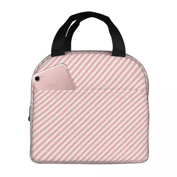 Сумка для ланча в розовую полоску, портативные изолированные холщовые сумки-холодильники, Термосумки для пикника, дорожная сумка для женщин и детей