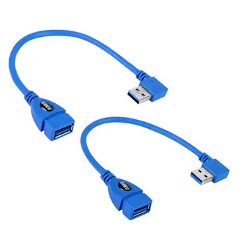 Короткий удлинительный кабель Superspeed USB 3.0 от мужчины к женщине, подключение адаптера под углом 90 градусов, левый и правый угол - синий (упаковка из 2 штук)