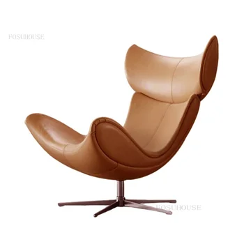 Скандинавский кожаный шезлонг для гостиной, Современный минималистичный Легкий Роскошный диван, Вращающийся Одноместный стул, Дизайнерские кресла для отдыха