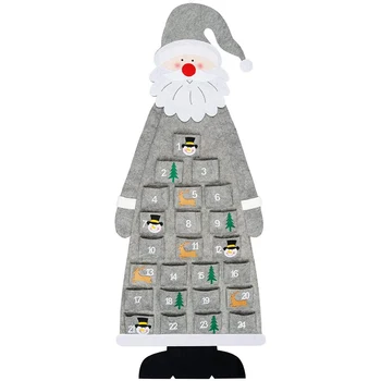 Рождественский Войлочный Адвент-Календарь, Настенный Адвент-Календарь Санта Клауса с Карманами на 24 Дня Многоразового использования Серого цвета