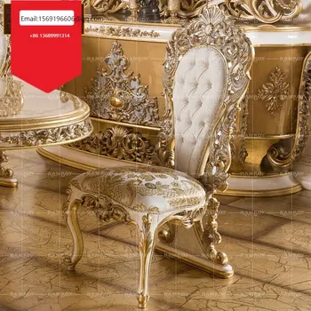 Европейский роскошный обеденный стул с резьбой из массива дерева, тканевое французское кресло, стул для домашней книги из золотой фольги, обеденный стул