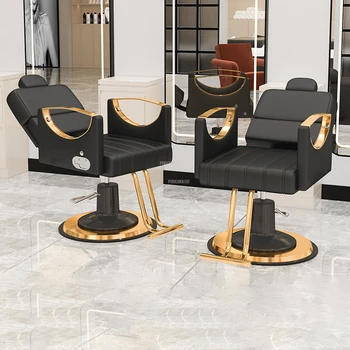 Легкие роскошные профессиональные кресла для салонов красоты Современные простые золотые парикмахерские кресла Салонная мебель Подъемник Поворотное парикмахерское кресло