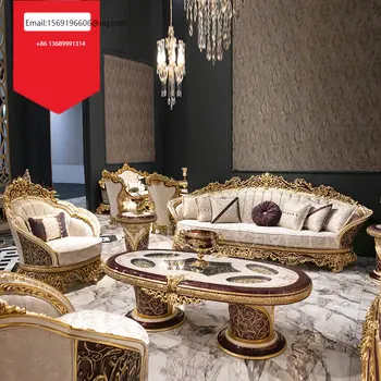 Изготовленная на заказ французская вилла из массива дерева ручная резьба золотая фольга Европейский дворец роскошный тканевый диван принцессы