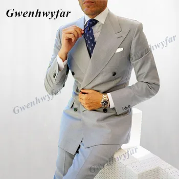 Мужские Льняные костюмы Высокого качества Gwenhwyfar, Светло-серый/Сиреневый/ Синий /Бежевый/Туманно-Розовый/Травянисто-зеленый Мужской Летний костюм 2021 года, Блейзер, Брюки