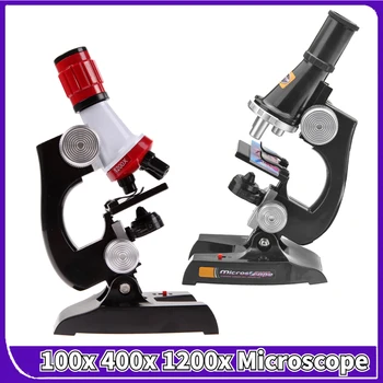 Набор микроскопов Lab 100X 200X 450X 1200X Усовершенствованный Биологический микроскоп Школьная образовательная научная игрушка Для Любознательных детей