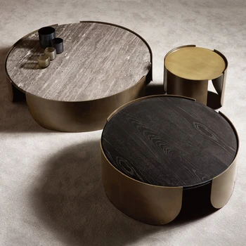 Журнальный столик с деревянной столешницей в стиле постмодерн, Высококачественный стол для гостиной, медь, итальянский стиль дизайна, роскошный современный журнальный столик