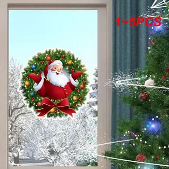 1-5 шт. Рождественский венок Санта-Клауса, настенная наклейка на дверь, оконные наклейки, рождественские украшения для дома, Новый год