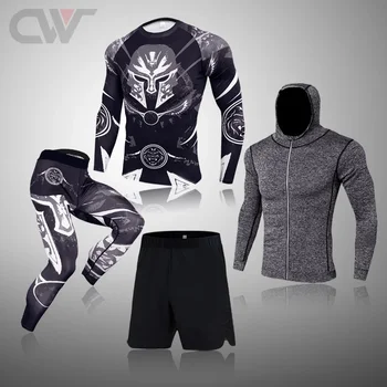 Зимний костюм для термобелья Мужская одежда для фитнеса 3D Печать Спортивный костюм Sparta с теплым базовым слоем Компрессионные комплекты спортивной одежды